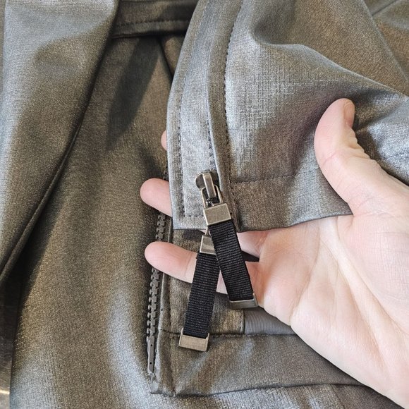 90s S/M Pewter Silver Trench Rain Jacket Belted Zipper Pocket Faux Leather Look - Picture 4 of 10